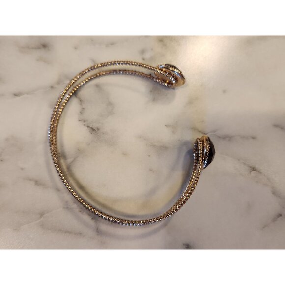 Gold Tone Cuff Bracelet With Purple Faceted Gemstone Accents - Picture 3 of 4